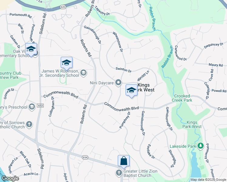 map of restaurants, bars, coffee shops, grocery stores, and more near 5265 Pumphrey Drive in Fairfax