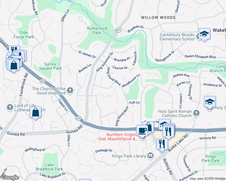 map of restaurants, bars, coffee shops, grocery stores, and more near 5002 Mignonette Court in Annandale