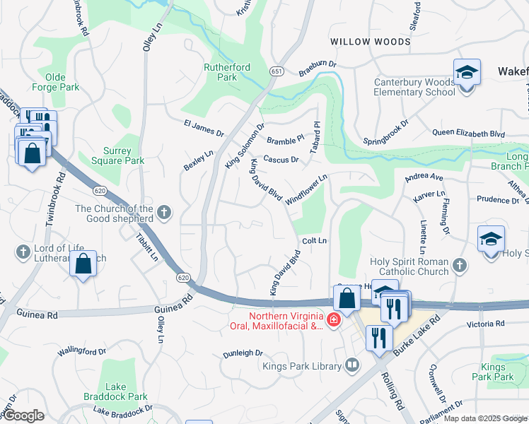 map of restaurants, bars, coffee shops, grocery stores, and more near 5002 Mignonette Court in Annandale