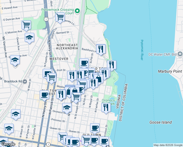 map of restaurants, bars, coffee shops, grocery stores, and more near 101 Independence Avenue Southeast in Washington