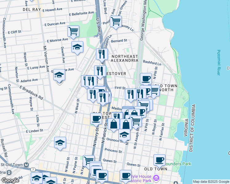 map of restaurants, bars, coffee shops, grocery stores, and more near 101 Independence Avenue Southeast in Washington