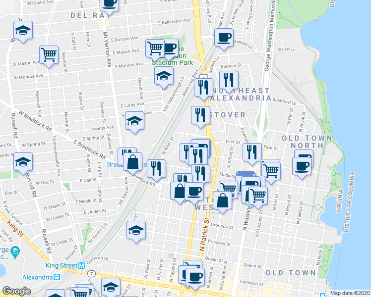 map of restaurants, bars, coffee shops, grocery stores, and more near 101 Independence Avenue Southeast in Washington