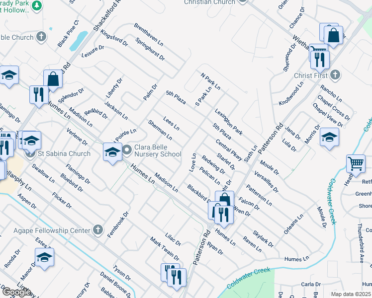 map of restaurants, bars, coffee shops, grocery stores, and more near 2290 Grants Parkway in Florissant