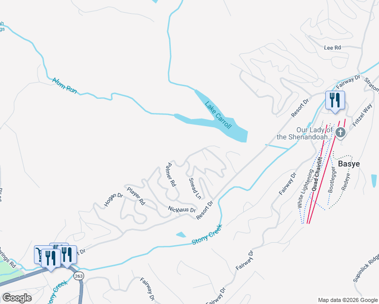 map of restaurants, bars, coffee shops, grocery stores, and more near 323 Palmer Road in Basye