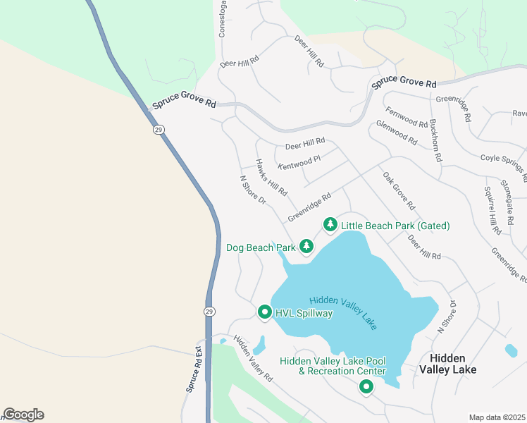 map of restaurants, bars, coffee shops, grocery stores, and more near 18267 North Shore Drive in Hidden Valley Lake