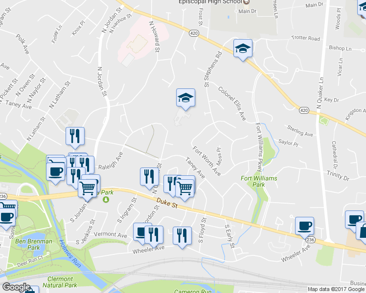 map of restaurants, bars, coffee shops, grocery stores, and more near 4073 Taney Ave in Alexandria