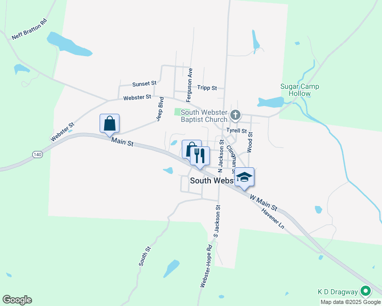 map of restaurants, bars, coffee shops, grocery stores, and more near 73 Dodds Street in South Webster