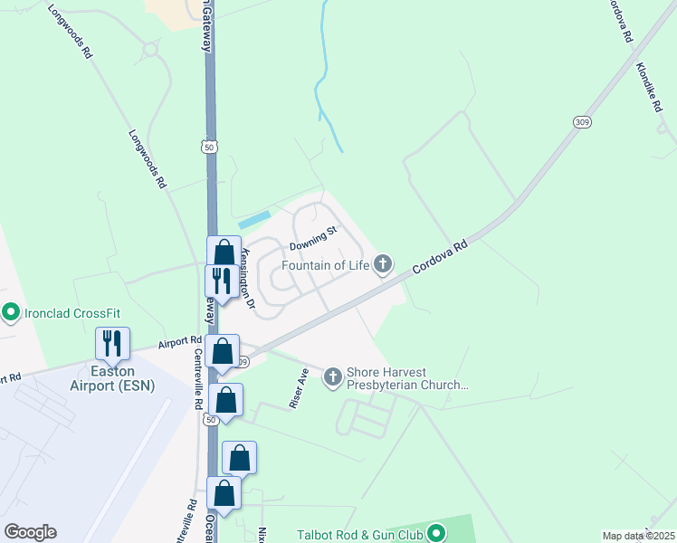 map of restaurants, bars, coffee shops, grocery stores, and more near 112 Park Lane in Easton