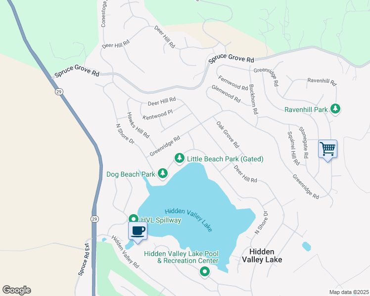map of restaurants, bars, coffee shops, grocery stores, and more near 18528 North Shore Drive in Hidden Valley Lake
