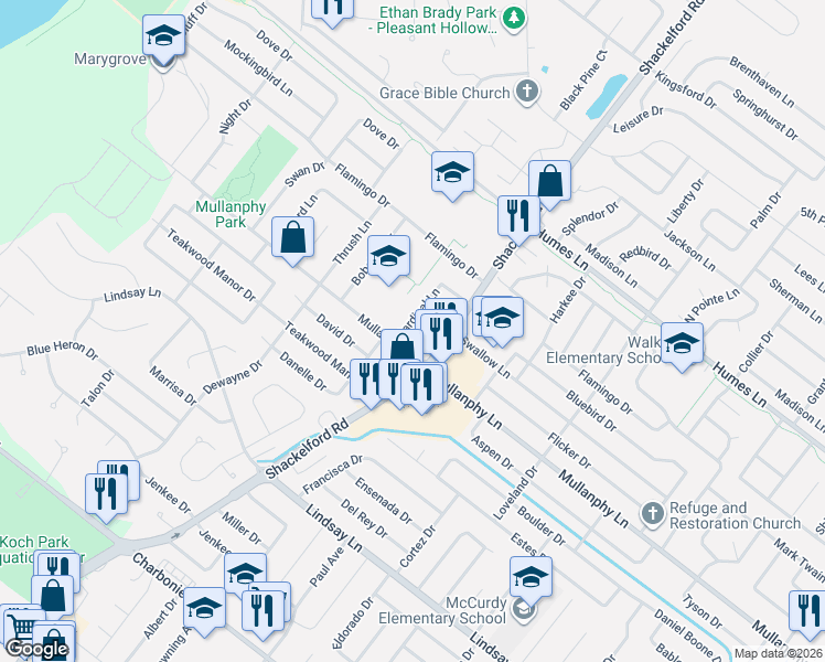 map of restaurants, bars, coffee shops, grocery stores, and more near 1225 Cardinal Lane in Florissant