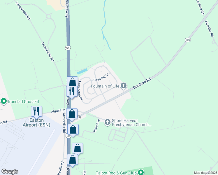 map of restaurants, bars, coffee shops, grocery stores, and more near 112 Park Lane in Easton