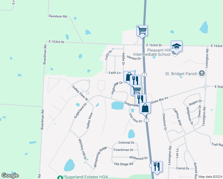 map of restaurants, bars, coffee shops, grocery stores, and more near 2115 Highridge Drive in Pleasant Hill