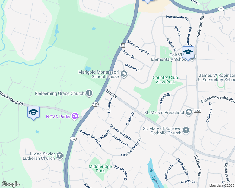 map of restaurants, bars, coffee shops, grocery stores, and more near 10816 Zion Drive in Fairfax