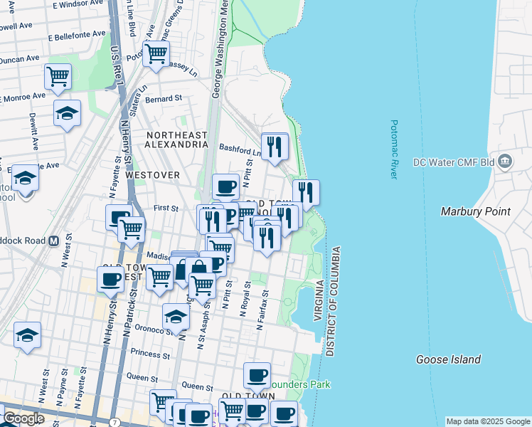 map of restaurants, bars, coffee shops, grocery stores, and more near 101 Independence Avenue Southeast in Washington
