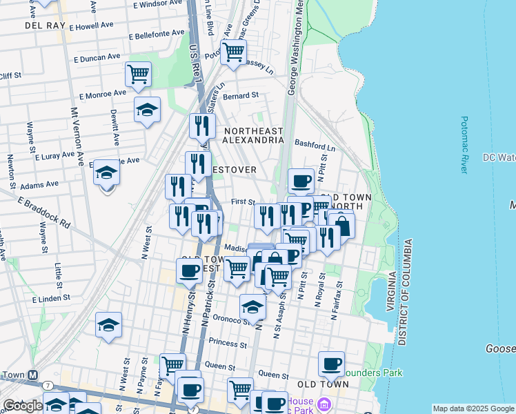 map of restaurants, bars, coffee shops, grocery stores, and more near 101 Independence Avenue Southeast in Washington