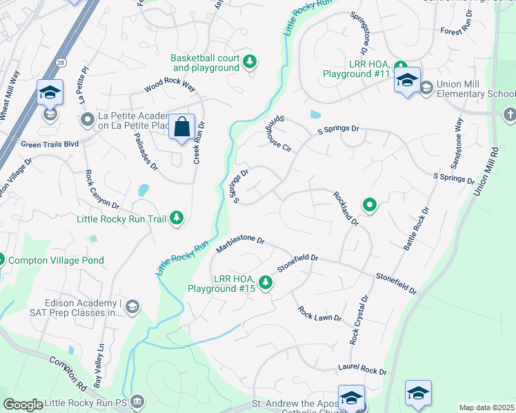 map of restaurants, bars, coffee shops, grocery stores, and more near 13911 South Springs Drive in Clifton