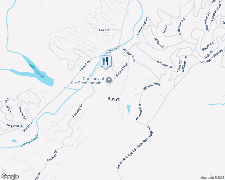map of restaurants, bars, coffee shops, grocery stores, and more near 272 Fritzel Way in Basye