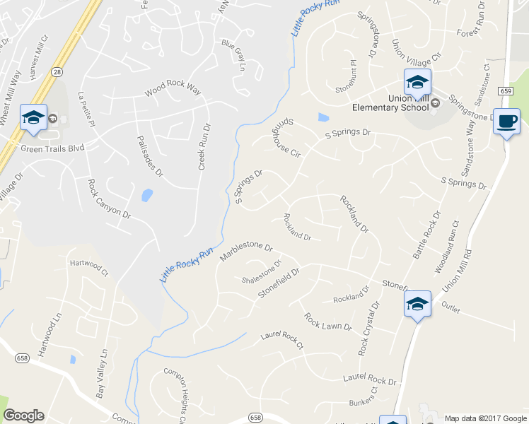 map of restaurants, bars, coffee shops, grocery stores, and more near 13911 South Springs Drive in Clifton