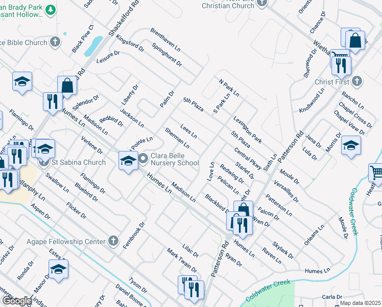 map of restaurants, bars, coffee shops, grocery stores, and more near 960 Sherman Lane in Florissant