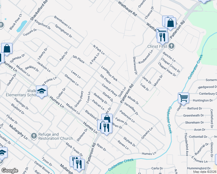 map of restaurants, bars, coffee shops, grocery stores, and more near 715 Central Parkway in Florissant
