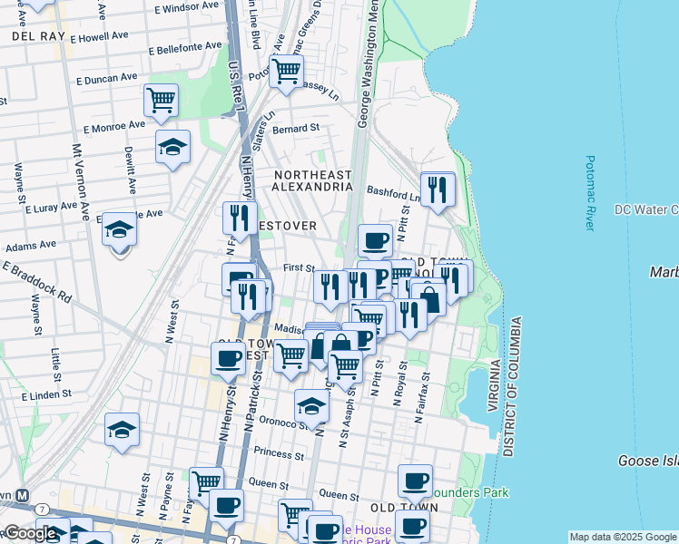 map of restaurants, bars, coffee shops, grocery stores, and more near 101 Independence Avenue Southeast in Washington