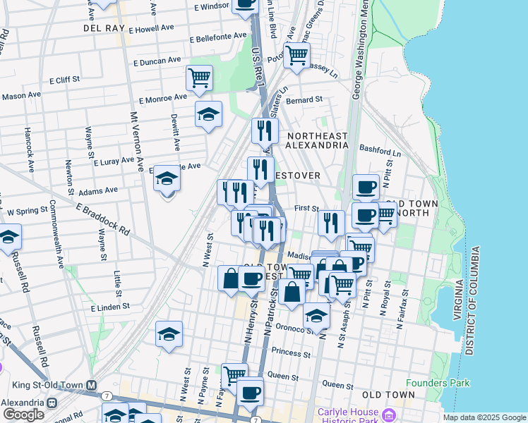 map of restaurants, bars, coffee shops, grocery stores, and more near 101 Independence Avenue Southeast in Washington