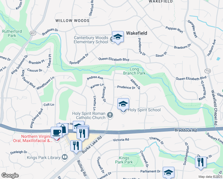 map of restaurants, bars, coffee shops, grocery stores, and more near 5008 Woodland Way in Annandale