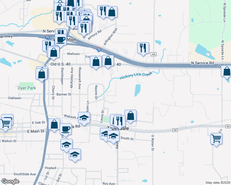 map of restaurants, bars, coffee shops, grocery stores, and more near 239 Conrad Circle in Warrenton