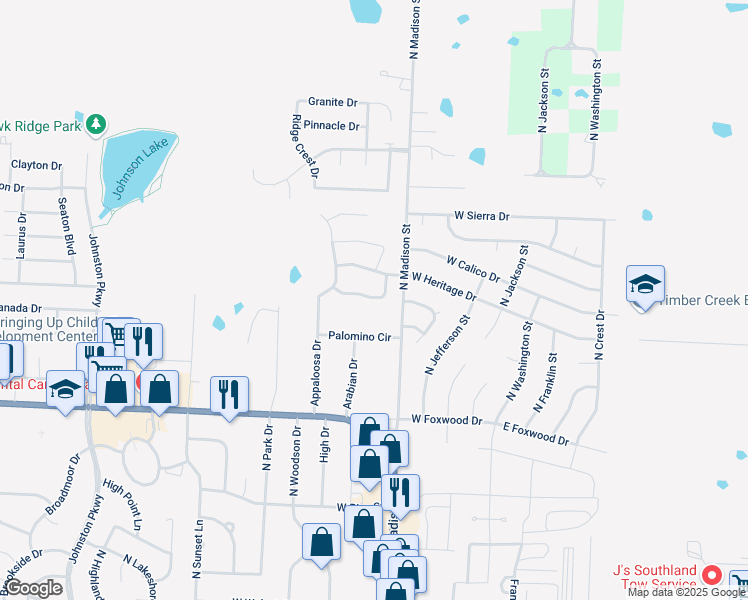 map of restaurants, bars, coffee shops, grocery stores, and more near 409 Wiltshire Drive in Raymore