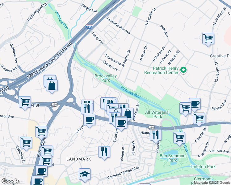 map of restaurants, bars, coffee shops, grocery stores, and more near 5300 Holmes Run Parkway in Alexandria