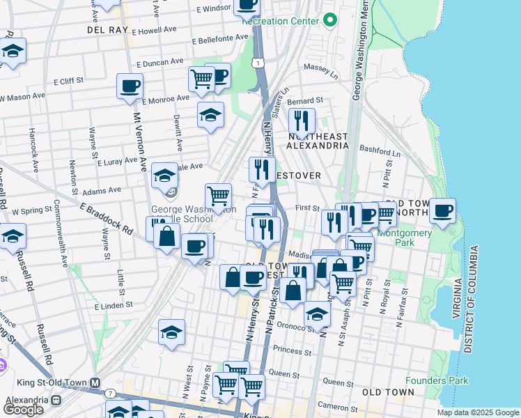 map of restaurants, bars, coffee shops, grocery stores, and more near 101 Independence Avenue Southeast in Washington