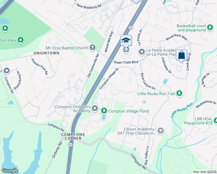 map of restaurants, bars, coffee shops, grocery stores, and more near 6801 Stone Maple Terrace in Centreville