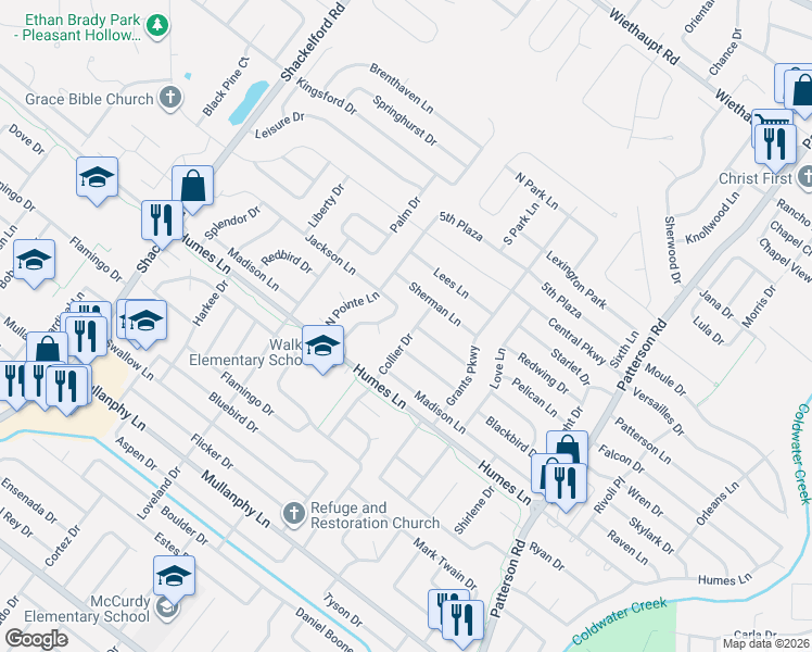 map of restaurants, bars, coffee shops, grocery stores, and more near 1075 Jackson Lane in Florissant