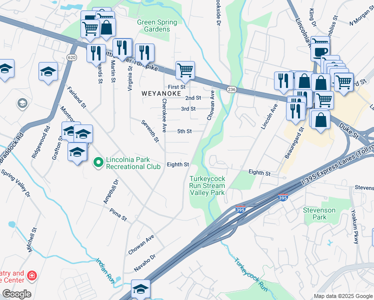 map of restaurants, bars, coffee shops, grocery stores, and more near 6423 6th Street in Alexandria