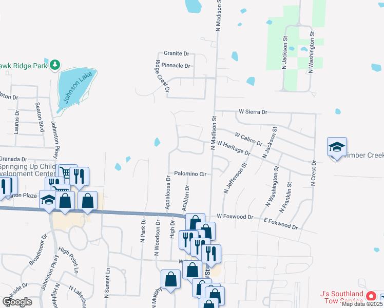 map of restaurants, bars, coffee shops, grocery stores, and more near 415 Wiltshire Drive in Raymore