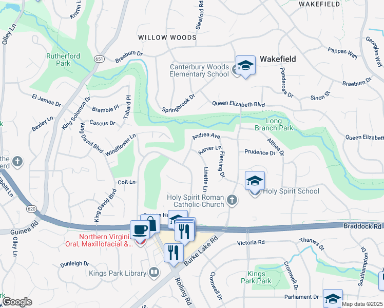 map of restaurants, bars, coffee shops, grocery stores, and more near 5001 Andrea Avenue in Annandale
