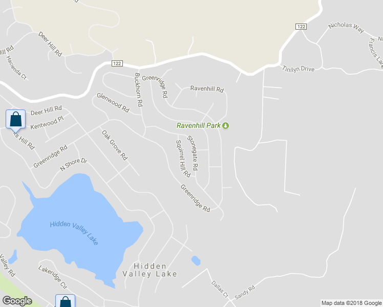 map of restaurants, bars, coffee shops, grocery stores, and more near 19143 Stonegate Road in Hidden Valley Lake