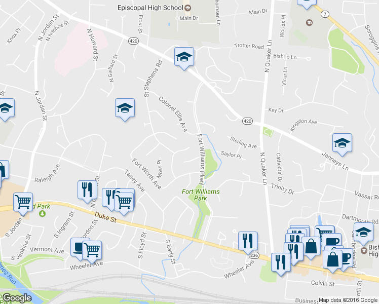 map of restaurants, bars, coffee shops, grocery stores, and more near 4112 North Garland Street in Alexandria