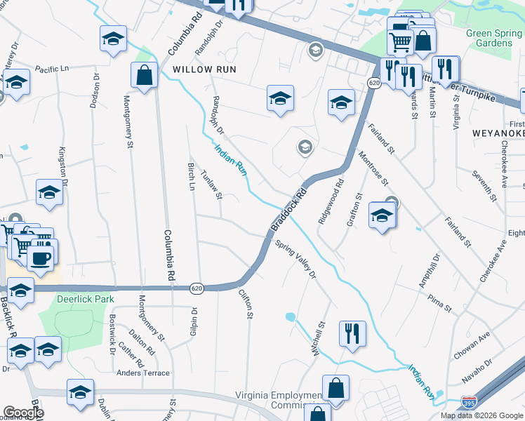 map of restaurants, bars, coffee shops, grocery stores, and more near 6582 Braddock Rd in Alexandria