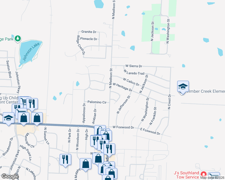 map of restaurants, bars, coffee shops, grocery stores, and more near 330 Shenandoah Drive in Raymore