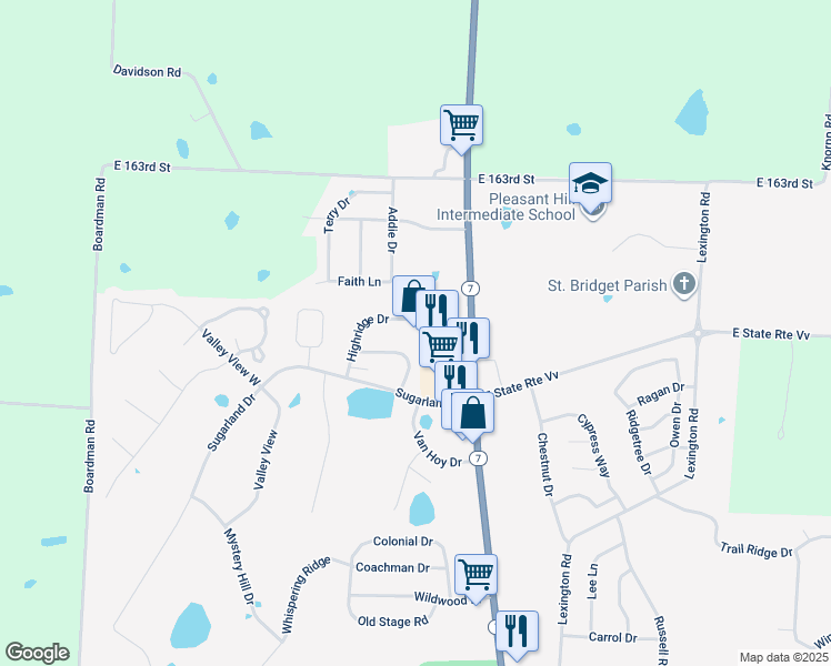 map of restaurants, bars, coffee shops, grocery stores, and more near 1004 Industrial Drive in Pleasant Hill