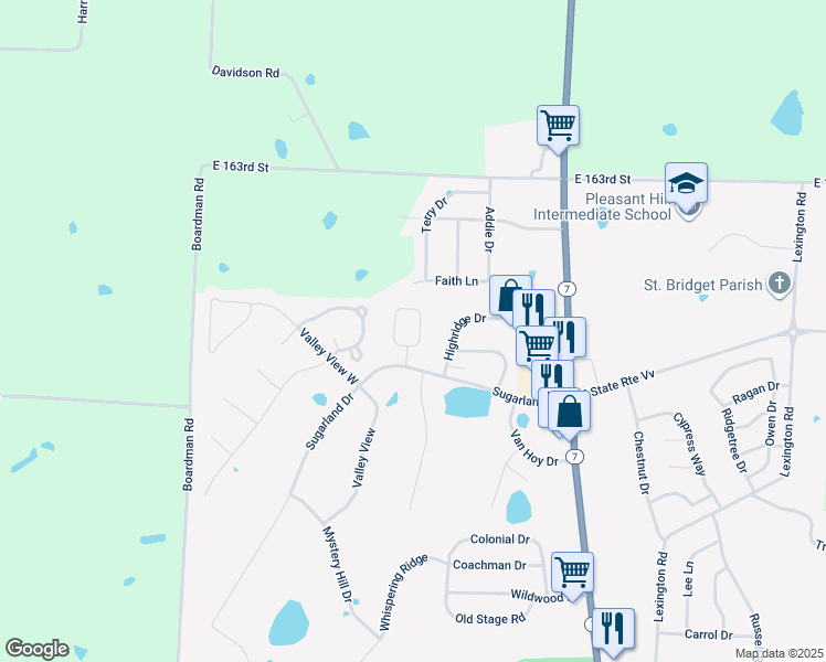 map of restaurants, bars, coffee shops, grocery stores, and more near 2107 Sunset Circle in Pleasant Hill