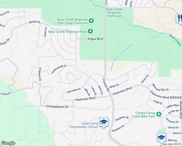 map of restaurants, bars, coffee shops, grocery stores, and more near 2120 Hercules Drive in Colorado Springs