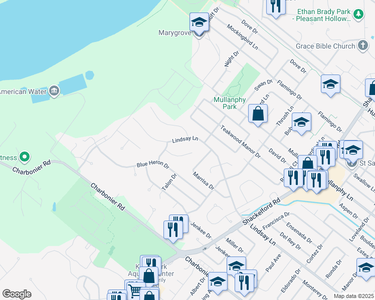 map of restaurants, bars, coffee shops, grocery stores, and more near 2503 Soundview Court in Florissant