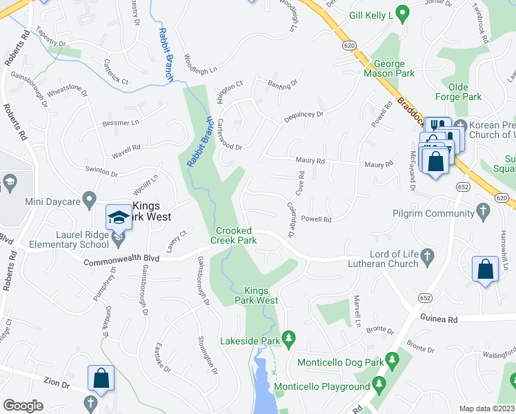 map of restaurants, bars, coffee shops, grocery stores, and more near 9894 Becket Court in Fairfax