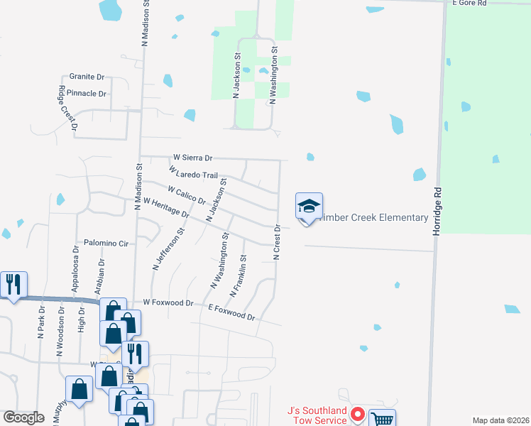 map of restaurants, bars, coffee shops, grocery stores, and more near 121 East Remington Terrace in Raymore