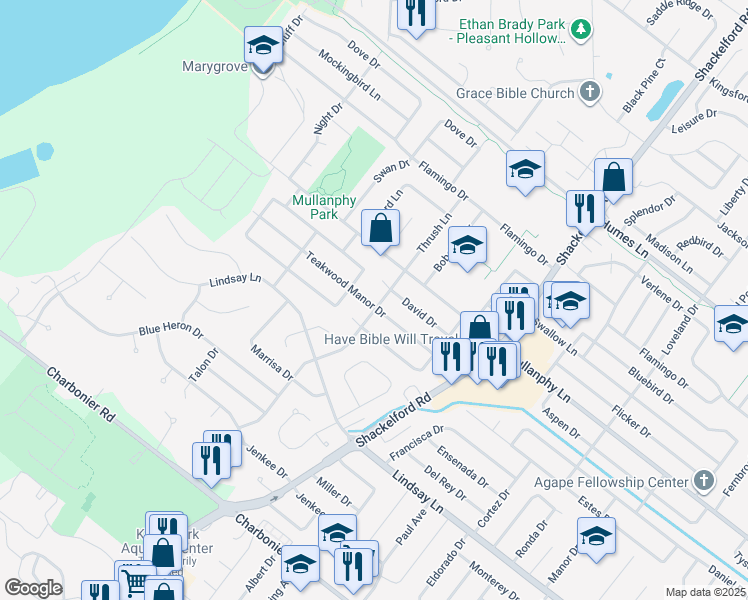 map of restaurants, bars, coffee shops, grocery stores, and more near 2240 Teakwood Manor Drive in Florissant
