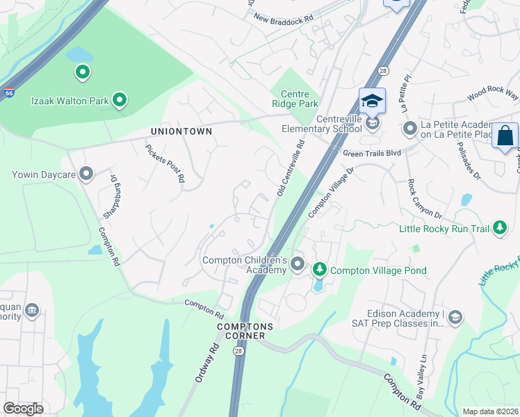 map of restaurants, bars, coffee shops, grocery stores, and more near 6755 Rockledge Place in Centreville