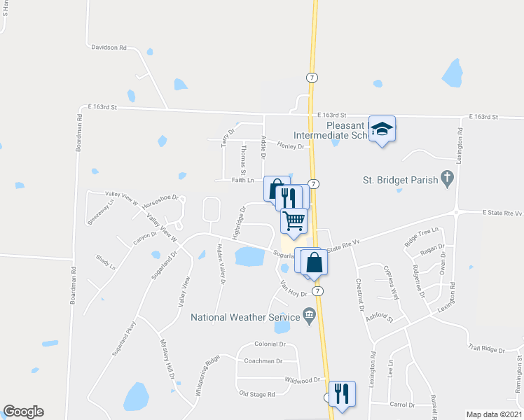 map of restaurants, bars, coffee shops, grocery stores, and more near 2124 Highridge Drive in Pleasant Hill