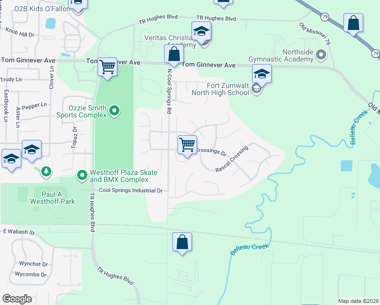 map of restaurants, bars, coffee shops, grocery stores, and more near 561 Rascal Crossing in O'Fallon
